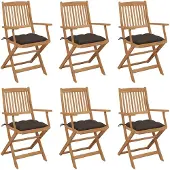 vidaXL Chaises de jardin pliantes 6 pièces avec coussins en bois massif d'acacia