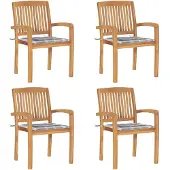vidaXL Chaises de jardin empilables avec coussins 4 pcs. Bois massif teck
