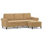 vidaXL Canapé 3 places avec pouf brun 180 cm velours