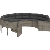 vidaXL Canapé de jardin avec coussins Rond Gris Poly Rattan