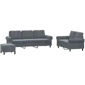 vidaXL Ensemble de canapés 3 pièces avec coussins gris foncé velours