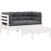 vidaXL Ensemble de salon de jardin 3 pièces avec coussins en pin massif blanc