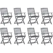 vidaXL Klappbare Gartenstühle 8 Stk. mit Kissen Massivholz Akazie