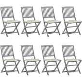 vidaXL Klappbare Gartenstühle 8 Stk. mit Kissen Massivholz Akazie