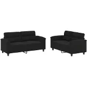 vidaXL Ensemble de canapés 2 pièces avec coussins Noir Tissu microfibre