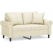 vidaXL Canapé 2 places avec oreillers crème 120 cm similicuir