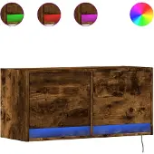vidaXL Armoire TV murale avec éclairage LED chêne fumé 80x31x38 cm