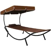 vidaXL Bain de soleil de jardin avec toit solaire et coussin Marron