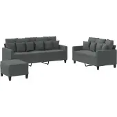 vidaXL Ensemble de canapés 3 pièces avec coussins Tissu gris foncé