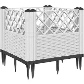 vidaXL Jardinière avec piquets blanc 43,5x43,5x43,5 cm PP