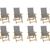vidaXL Chaises de jardin pliantes avec coussins 8 pcs. Bois massif acacia