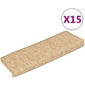 vidaXL Tapis d'escalier 15 pièces 65 x 21 x 4 cm Marron clair Bord rectangulaire
