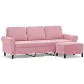 vidaXL Canapé 3 places avec pouf rose 180 cm velours