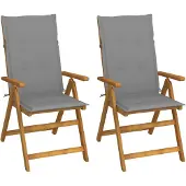 vidaXL Chaises longues de jardin 2 pcs. avec coussins acacia massif