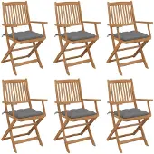 vidaXL Chaises de jardin pliantes 6 pièces avec coussins en bois massif d'acacia