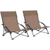 vidaXL Chaises de plage pliantes 2 pcs. Tissu taupe