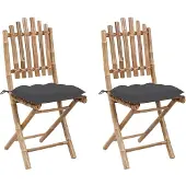 vidaXL Chaises de jardin pliantes 2 pcs. avec coussins bambou