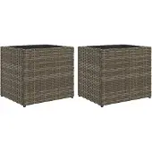 vidaXL Jardinières 2 Pcs Gris 36x30x32 Cm Résine Tressée