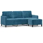 vidaXL Canapé à 3 places avec repose-pieds Bleu 180 cm Velours