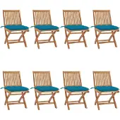 vidaXL Chaises de jardin pliantes avec coussins 8 pcs. Bois massif teck
