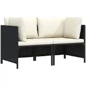vidaXL Canapé de jardin 2 places avec coussins Noir Poly Rattan