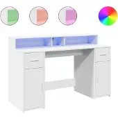 vidaXL Bureau LED blanc 140x55x91 cm bois composite