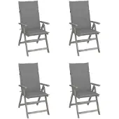 vidaXL Chaises de jardin réglables 4 pièces avec coussins en bois massif d'acacia