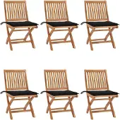 vidaXL Chaises de jardin pliantes avec coussins 6 pcs. Bois massif teck