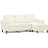 vidaXL Canapé 3 places avec pouf Crème 180 cm velours