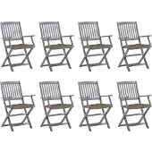 vidaXL Chaises de jardin pliantes 8 pcs. avec coussins en bois massif d'acacia