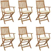 vidaXL Chaises de jardin pliantes 6 pièces avec coussins en bois massif d'acacia