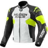 MUGENRACE Mry Veste en Cuir Noir Blanc Jaune Fluo Taille 54