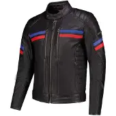 Rusty Stitches Steve blouson en cuir de moto, noir/rouge/bleu, 2XL