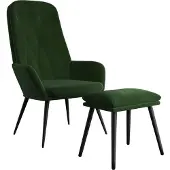vidaXL Fauteuil relax avec pouf vert foncé velours