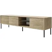 Selsey Modity - Armoire TV 3 portes avec étagère en verre et éclairage, 175 cm, aspect bois chêne