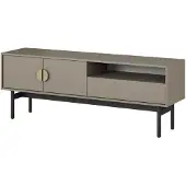 Selsey Stoon II - Meuble TV bas avec 1 tiroir et 1 compartiment ouvert, couleur gris pierre, 154 cm