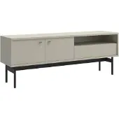 Selsey Olar II - Meuble TV bas avec 2 portes, 1 tiroir et 1 compartiment ouvert, couleur gris clair, 154 cm