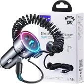 JOYROOM Chargeur de voiture Jr-Cl07, 3W1, 1Xusb 1Xusb-C + Câble Usb-C 55W (Noir)