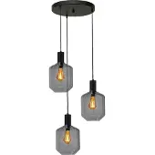 Masterlight Suspension loft 3 lumières - noire - Porto avec des verres à fumée Jagger