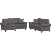vidaXL Ensemble de canapés 2 pièces avec coussins Gris Similicuir