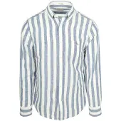 Gant Chemise Coton Lin Rayée Bleu