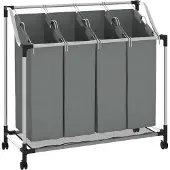 vidaXL Panier à linge à roulettes 4 compartiments gris