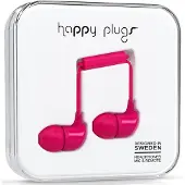 Happy Plugs Écouteurs intra-auriculaires avec microphone, télécommande et embouts en silicone - Rouge cerise