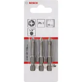 Bosch Lot de 3 embouts de vissage Extra-dur Phillips PH1 à queue 6 pans mâle 1/4 Longueur 49 mm 2607001526