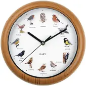 DS Produkte Horloge murale EASYmaxx avec 12 chants d'oiseaux chanteurs avec motifs d'oiseaux naturels Arrêt automatique entre 21 h et 5 h Cadre aspect bois Piles
