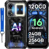 Lagenio Rhino 1 Pro Black Outdoor Téléphone portable Smartphone, 6,9" 120 Hz 12 000 mAh longue autonomie OTG IP69K étanche Protection contre les chutes Chantier NFC, 64 MP 8 Go de RAM