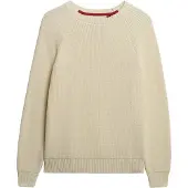 Superdry pour femme. W6110672A Pull décontracté en tricot côtelé beige (S), Casuel, Coton