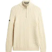 Superdry pour homme. M6110661B Pull à demi-fermeture éclair Cotton Classic Cable 1/2 blanc crème (L), Casuel, Coton