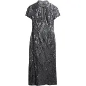 Superdry pour femme. W8012037A Robe midi à paillettes Mandarin gris (S), Fête, Polyester, Manche courte