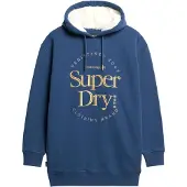 Superdry pour femme. W8011756A Robe à capuche avec logo Luxe métallique bleu (XXS/XS), Casuel, Coton, Manche longue, Durable